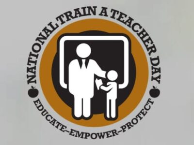A logo for national train a teacher day.