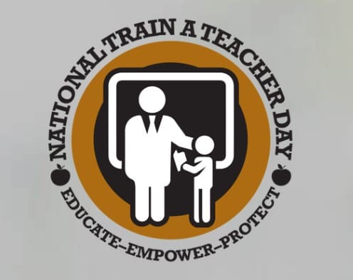 A logo for national train a teacher day.